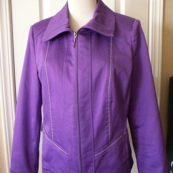 PURPLE BLAZER STRETCH SATIN COTTON FULLY LINED SIZE 8 P WOMENS - Picture 8 of 8